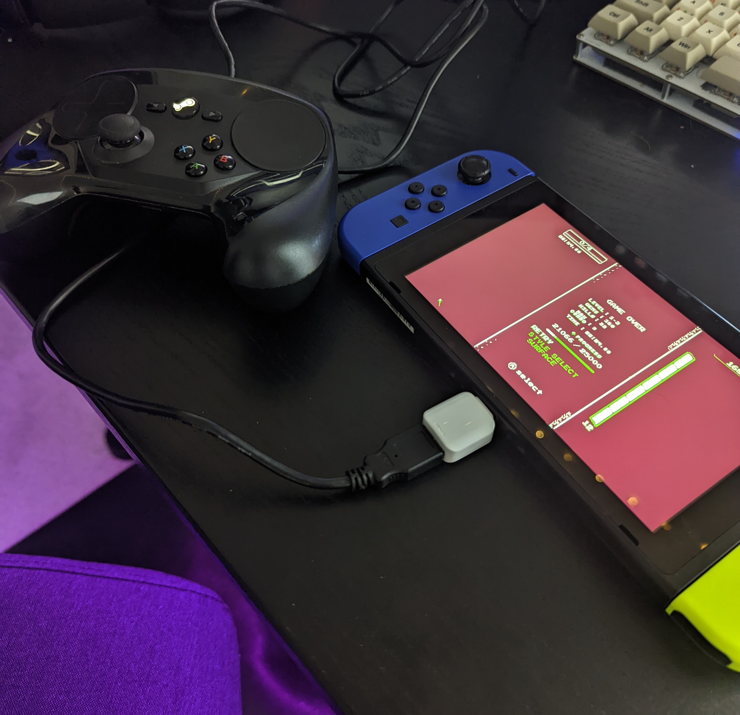 My steam controller plugged into a switch